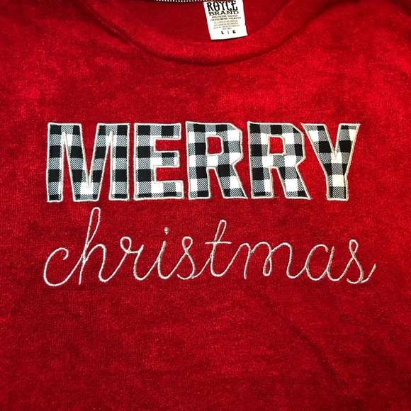 Women’s Oversized Merry Christmas Comfy Cozy Top, Soft Terry Cloth, Red Unisex L - Picture 2 of 7